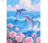DCIDBEI Peinture Diamant Carré Pierres Carrées Dauphin 40x50cm Square Diamond Painting Animaux 5D Fleurs Peinture Diamant Photos Débutant Dauphin Plage Mer Point De Croix Paysage Fleurs Mer