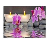 DCIDBEI Peinture Diamant Carrée Orchidées 50x40cm Square Diamond Painting Paysage Zen Broderie Diamant Orchidee Diamond Painting Paysage Fleur Violette Diamond Painting Orchidee Bougie Toile Orchidée