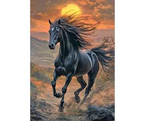 DCIDBEI Peinture Diamant Cheval Saut 40x50cm DIY Diamond Painting Chevaux Peinture par Numéros Cheval Frison Tableau Diamant Chevaux Coucher de Soleil Noir Broderie Strass Passion Courage Loyauté