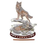 DCIDBEI Peinture Diamant Décoration de Table Loup 13x20cm - Diamond Painting Ornement Animaux - Kits Tableau en Perles à Coller - Fait à la Main - Bébé Loup