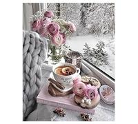 DCIDBEI Peinture Diamant Grande Format Après-midi Relaxant 40x50 cm Peinture par Numéros Café Adultes Diamond Painting Gâteau au Café Peinture diamant Fleurs Rose Esprit Calme Broderie Diamant Cafe