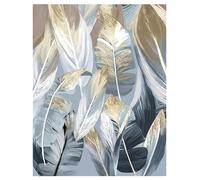 DCIDBEI Peinture Diamant Grande Format Feuilles de Palmier 40x50cm Doré Arbre Tropical Feuilles de Palmier Peinture sur Toile Diamond Painting Feuilles Blanches Perle Diamant Moderne Plume or Blanc