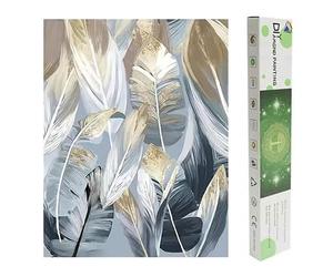 DCIDBEI Peinture Diamant Grande Format Feuilles de Palmier 40x50cm Doré Arbre Tropical Feuilles de Palmier Peinture sur Toile Diamond Painting Feuilles Blanches Perle Diamant Moderne Plume or Blanc