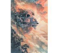 DCIDBEI Peinture Diamant Lion Pastel 40x50cm Diamond Painting Signe du Zodiaque Lion Peinture par Numéros Adulte Löwe Perles Diamant Paysage Coucher de Soleil Mosaïque Courage Force Majesté