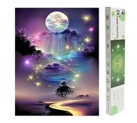 DCIDBEI Peinture Diamant Paysage de Lune 40x50cm Peinture par Numéros Plage et Mer Diamant Painting Paysages et Nature Broderie au Point de Croix Fluorescentes Broderie Diamant Cascade