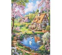 DCIDBEI Peinture Diamant Paysage Fleurs de Cerisier 40x50cm Diamond Painting Adultes Paysages et Nature Puzzle Peinture par Numéros Maison avec Jardin Tableau Perles a Coller Maison de Campagne