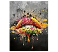 DCIDBEI Peinture Diamant Pop Art Grande Format 40x50cm Peinture Diamant Bouche Adhésive avec Pierres Peinture par Numéros Graffiti Street Art Fluorescente Diamond Painting Jaune Bouche Graffiti