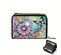 DCIDBEI Peinture par Numero Adulte Porte Cartes pour Homme et Femme Porte-Cartes Cuir Diamond Painting Étui Carte Bancaire et Crédit Contient Jusqu'à Cartes pour ID Banque Affaires Fleur Papillon