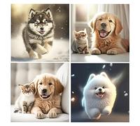 DCIDBEI Perle Diamant Coller Animaux 30x30 cm - Peinture Diamant Chat-Chien, Broderie Tableau Chaton