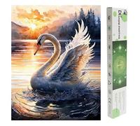 DCIDBEI Square Diamond Painting Cygne 40x50cm Peinture Diamant avec Cygnes Tableau Diamant en Carré Cygne Peinture Diamant Adulte Strass Carré Painting Diamant Coucher de Soleil Lac Adulte