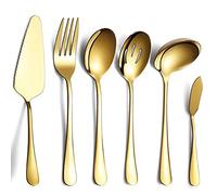 Dciustfhe Lot de 6 couverts de service avec pelle à gâteau et cuillère de service Doré