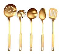 Dciustfhe Ustensiles de cuisine en acier inoxydable - 5 pièces - Louche - Set d'outils de cuisine - Doré