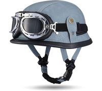 DCJDKCVKI Casque de Moto rétro en Cuir, Style Allemand, homologué ECE, pour Hommes et Femmes, Vintage, Ouvert, avec Lunettes, Demi-Coque, pour Scooter et vélo