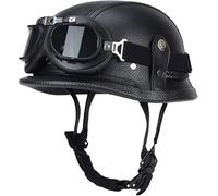 DCJDKCVKI Casque de Moto rétro en Cuir, Style Allemand, homologué ECE, pour Hommes et Femmes, Vintage, Ouvert, avec Lunettes, Demi-Coque, pour Scooter et vélo