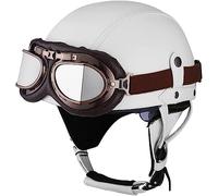 DCJDKCVKI Casque de Moto Vintage Cuir Retro Vintage Scooter Open Face Demi Casque de Cuir avec Lunettes Certifié ECE Bols pour Homme et Femme Adultes Demi-Casques avec Sac de Rangement