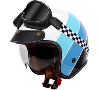 DCJDKCVKI Casque de Moto Vintage Demi-Visage Ouvert avec Pare-Soleil, Casque de Moto Demi-Visage 3/4, homologué ECE, Casque de Scooter pour Adultes, Hommes et Femmes