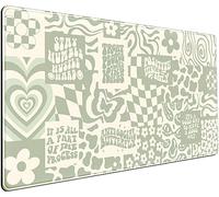 DCJJM Tapis de Bureau esthétique bohème Beige, rétro, Hippie, bohème, XXL, Grand Tapis de Souris de Jeu étendu Vert Sauge, Tapis de Souris pour Femme, Gamer, Fille, Travail, Ordinateur, Tapis de
