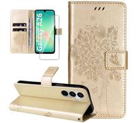 Dcjlbo Coque pour Samsung Galaxy A26 5G Etui Coque Portefeuille Cuir avec Verre Trempé Motif Porte Carte à Rabat Clapet Housse Protection Flip Case Étui Coque pour Samsung Galaxy A26 5G-Or