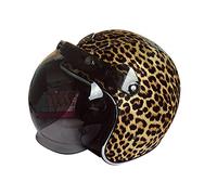 DCLINA Léopard Floral Casque Ouvert Style Vintage Moto 3/4 Demi-Casque Approuvé par Le Dot Moto Crash Casque avec Visière Lentille Hommes Femmes Rétro Scooter Lumière Rue Vélo Casque