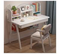 DCLINAD Bureau à Domicile avec bibliothèque, Bureau d'écriture en Bois Massif, Bureau d'étude Moderne, Poste de Travail Informatique, Bureau pour Ordinateur Portable avec tiroirs et Crochet