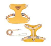 DCNIYT Ensemble harnais et laisse réglable anti-fugue avec sangle de poitrine pour chihuahua, carlin, pour la promenade en plein air (jaune, taille XS, 2 à 3 kg)