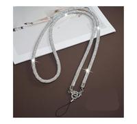 DCNIYT Étui de téléphone portable avec cordon d'épaule et bordure en strass en coton avec cordon de base anti-perte (argent/gris)