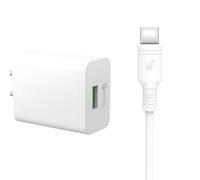 DCO U18 Prise USB 18W Chargeur Adaptatif Rapide + Câble USB-C 1m Samsung Xiaomi Huawei Oppo Blanc