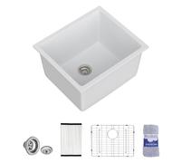 Dcolora #DC-GL262101 Évier à linge encastrable en granit blanc de 53,3 x 45,7 x 30,5 cm pour buanderie, bassin utilitaire profond, 53,3 x 45,7 x 30,5 cm