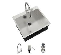 Dcolora Évier utilitaire en acier inoxydable de 63,5 cm avec robinet | Évier à montage supérieur en acier inoxydable brossé 304 de calibre 16, 30,5 cm de profondeur, pour buanderie, garage