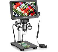 Dcorn Microscope numérique 17,8 cm 1200x, 12 MP 1080p pour Adultes, Support en métal, télécommande Filaire, 10 lumières LED, Vue PC, Windows/Mac - Noir