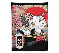 DCQFC Tapisserie murale verticale japonaise - Motif chat samouraï - Décoration murale - 152,4 x 203,2 cm, 60pox80po