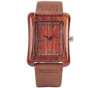 DCRYRPQES Montre-Bracelet à Quartz rectangulaire en Bois for Homme et Femme, Bracelet en Cuir véritable, Style décontracté(Red Wood 1PC)