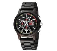 DCRYRPQES Montre en Bois Multifonction for Homme, Accessoire de Sport, avec Affichage de la Date, chronographe de Luxe, Style décontracté(Black with Tool)
