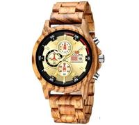 DCRYRPQES Montre en Bois Multifonction for Homme, Accessoire de Sport, avec Affichage de la Date, chronographe de Luxe, Style décontracté(Yellow with Tool)