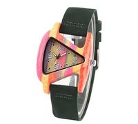 DCRYRPQES Montre Triangulaire Unique en Bois for Femme, Montre-Bracelet créative et colorée en Cuir véritable, élégante(Green)