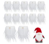 Dcsfadq Lot de 12 barbes de lutin pour bricolage, cheveux synthétiques blancs avec boules en bois, fourrure synthétique, bricolage, Père Noël, barbe, pour travaux manuels, décoration de Noël