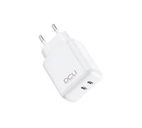 DCU Advance Tecnologic 37300725 : Chargeur USB-C Double Port 20W, Alimentation Secteur/Auto, Sortie 5V/3A, 9V/2.25A, 12V/1.67A, Blanc, Universel