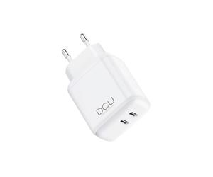 DCU Advance Tecnologic 37300725 : Chargeur USB-C Double Port 20W, Alimentation Secteur/Auto, Sortie 5V/3A, 9V/2.25A, 12V/1.67A, Blanc, Universel