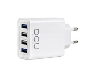 DCU Tecnologic Smart Charger 4 Ports USB - Chargement Rapide pour Jusqu'à 4 Appareils Simultanément - Couleur Blanc