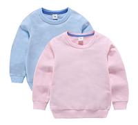 DCUTERQ Bébé Garçons Enfants Manches Longues Coton Sport Pull Tops Col Rond Sweatershirt Chemise Sweat Shirt Lot de 2 Bleu Clair Rose 5-6 Ans