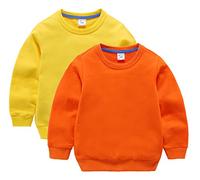 DCUTERQ Bébé Garçons Enfants Manches Longues Coton Sport Pull Tops Col Rond Sweatershirt Chemise Sweat Shirt Lot de 2 Jaune Orange 5-6 Ans