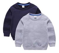 DCUTERQ Bébé Garçons Enfants Manches Longues Coton Sport Pull Tops Col Rond Sweatershirt Chemise Sweat Shirt Lot de 2 Bleu Foncé Gris 0-1 Ans