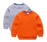 DCUTERQ Bébé Garçons Enfants Manches Longues Coton Sport Pull Tops Col Rond Sweatershirt Chemise Sweat Shirt Lot de 2 Gris Orange 2-3 Ans