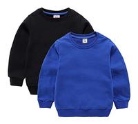 DCUTERQ Bébé Garçons Enfants Manches Longues Coton Sport Pull Tops Col Rond Sweatershirt Chemise Sweat Shirt Lot de 2 Noir Bleu 2-3 Ans