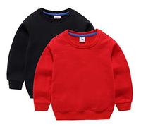 DCUTERQ Bébé Garçons Enfants Manches Longues Coton Sport Pull Tops Col Rond Sweatershirt Chemise Sweat Shirt Lot de 2 Noir Rouge 3-4 Ans