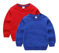 DCUTERQ Bébé Garçons Enfants Manches Longues Coton Sport Pull Tops Col Rond Sweatershirt Chemise Sweat Shirt Lot de 2 Rouge Bleu 6-7 Ans