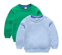 DCUTERQ Bébé Garçons Enfants Manches Longues Coton Sport Pull Tops Col Rond Sweatershirt Chemise Sweat Shirt Lot de 2 Vert Bleu Clair 0-1 Ans