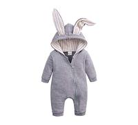 DCUTERQ Bébé Garçons Filles Mignon Lapin Oreille Grenouillère à Capuche Vêtements Manches Longues Zipper Barboteuse Outwear Combinaisons Romper Gris 12-18 Mois