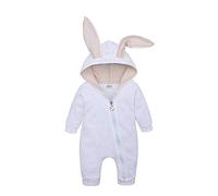DCUTERQ Bébé Garçons Filles Mignon Lapin Oreille Grenouillère à Capuche Vêtements Manches Longues Zipper Barboteuse Outwear Combinaisons Romper Blanc 12-18 Mois