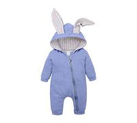 DCUTERQ Bébé Garçons Filles Mignon Lapin Oreille Grenouillère à Capuche Vêtements Manches Longues Zipper Barboteuse Outwear Combinaisons Romper Bleu 0-3 Mois